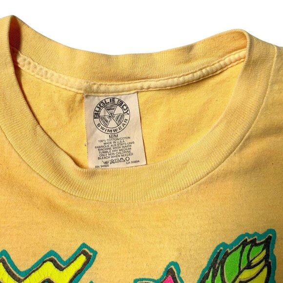 90s vintage Bugle Boy T-shirt Single Stitch Tropical Neon Pattern Sun Faded. - Picture 5 of 7